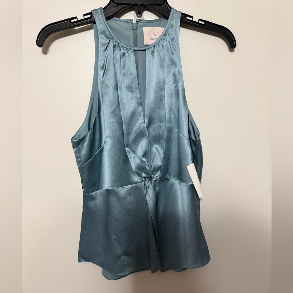 $325 Cinq a Sept ravine blue Amari Twist Cutout Silk Tank Top Sleeveless xs - Picture 6 of 10